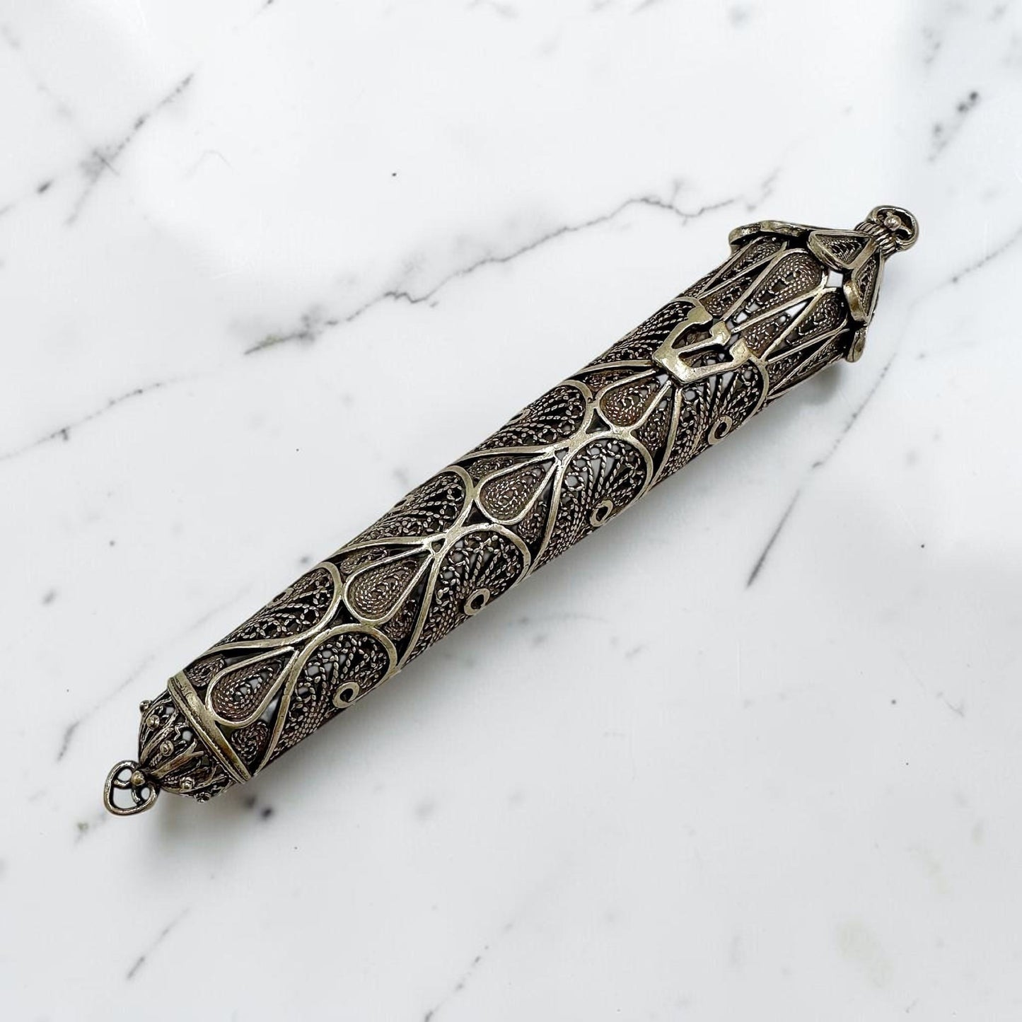 Sterling Silver Yemenite Filigree Mezuzah Case