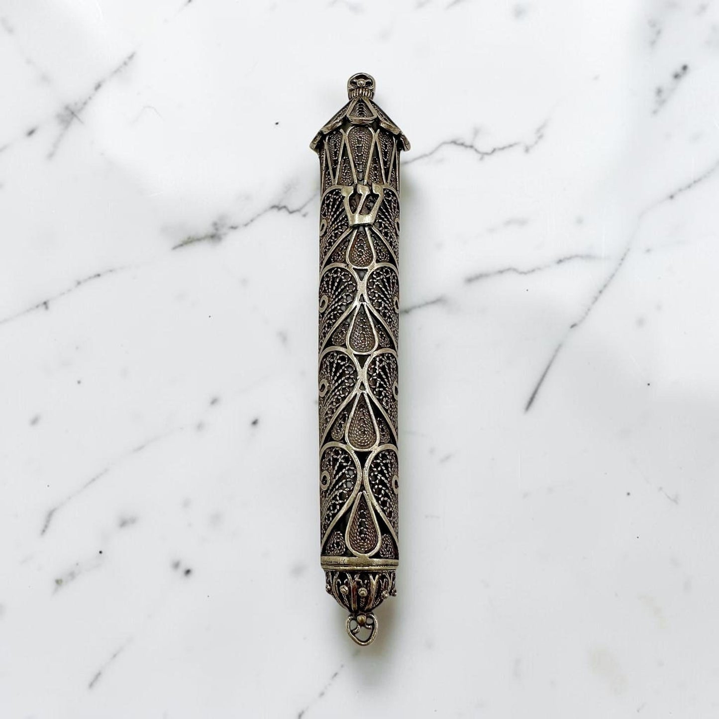 Sterling Silver Yemenite Filigree Mezuzah Case