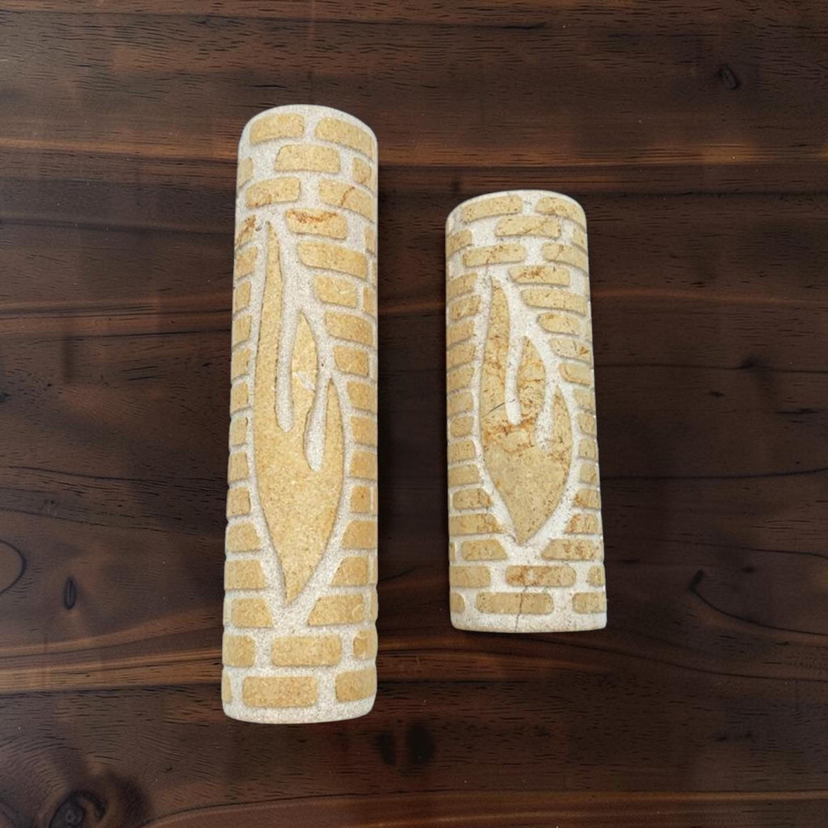 Étui à mezouza « Shin » en pierre de Jérusalem avec feu