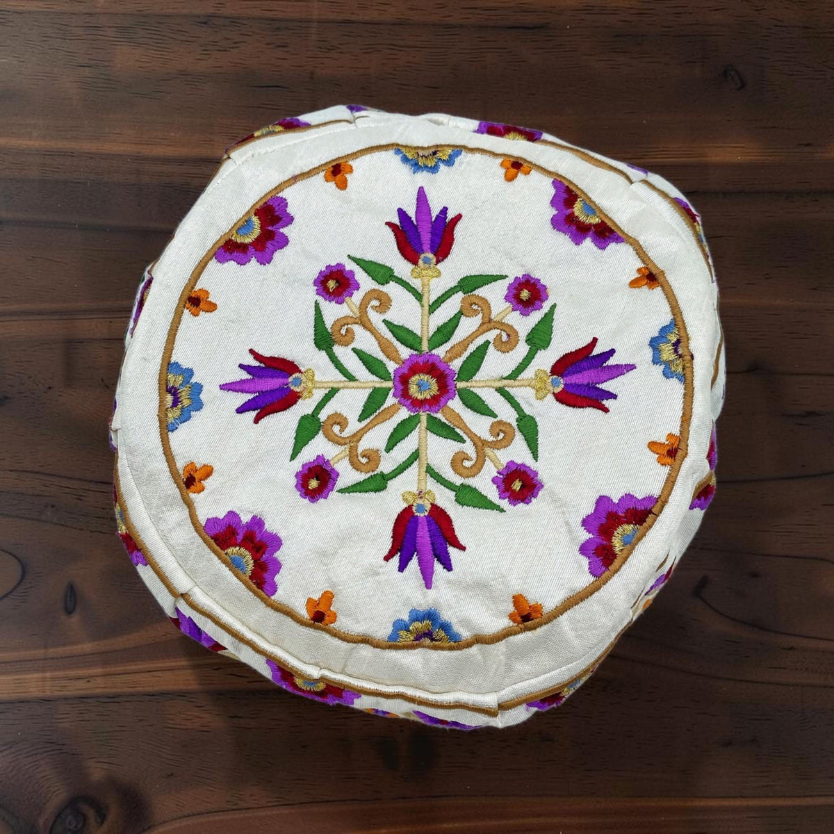 Kippa brodée florale violette de 20 cm
