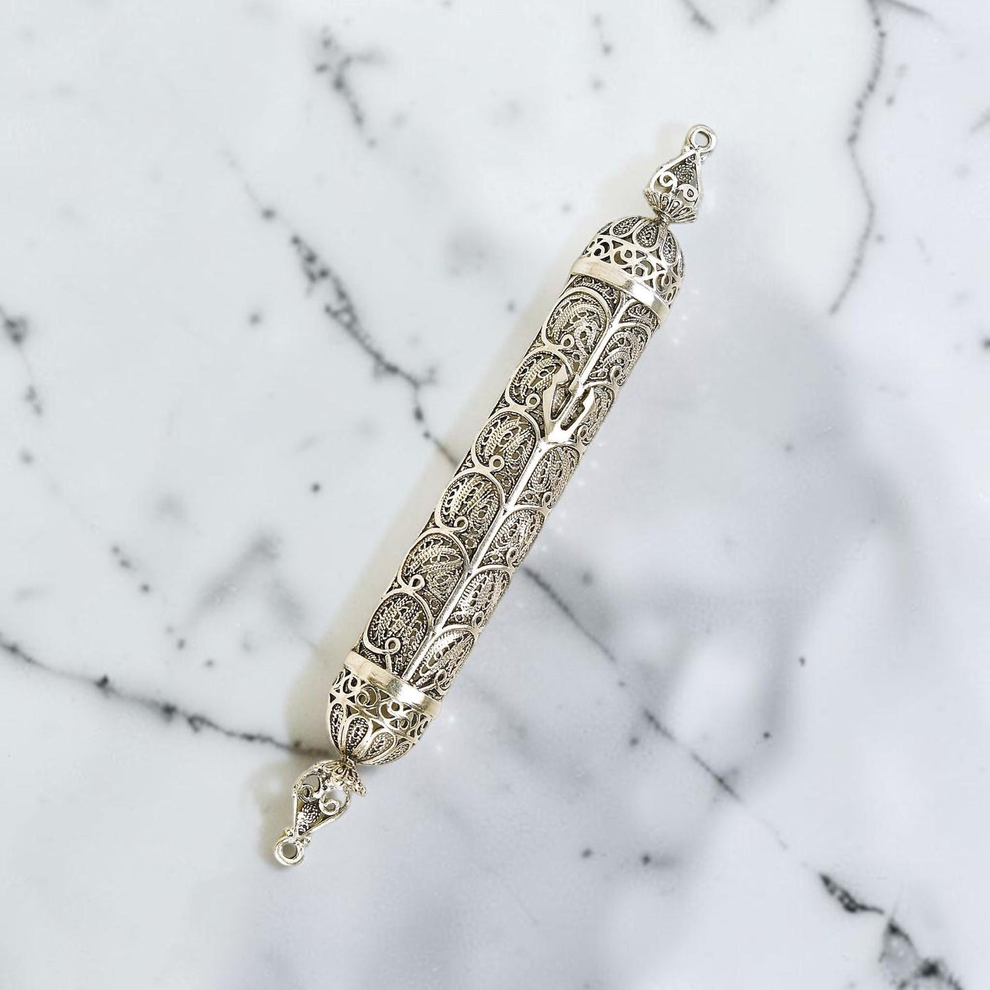 Sterling Silver Yemenite Filigree Mezuzah Case
