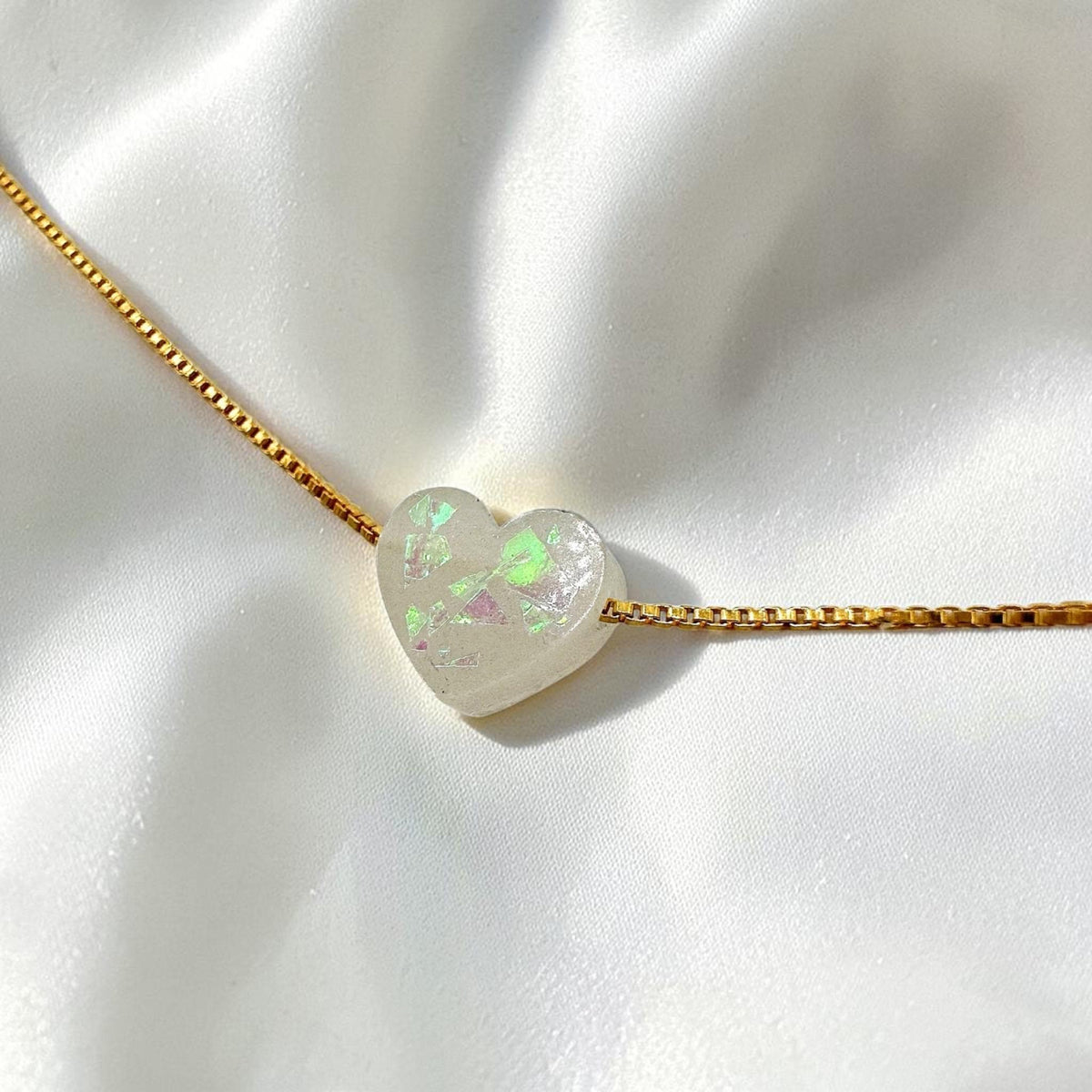 Collier Cœur en Opale en Argent Sterling/Plaqué Or