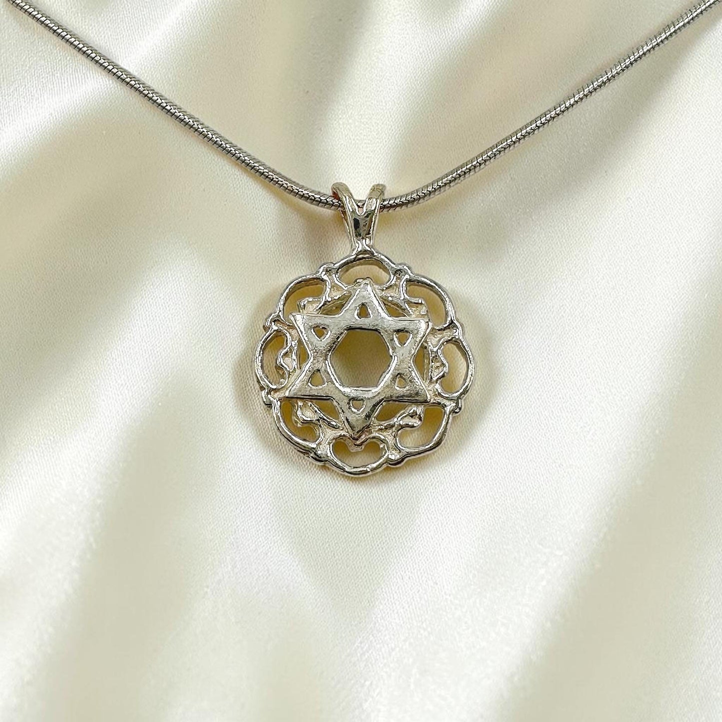 Sterling Silver Star of David Mandala Necklace
