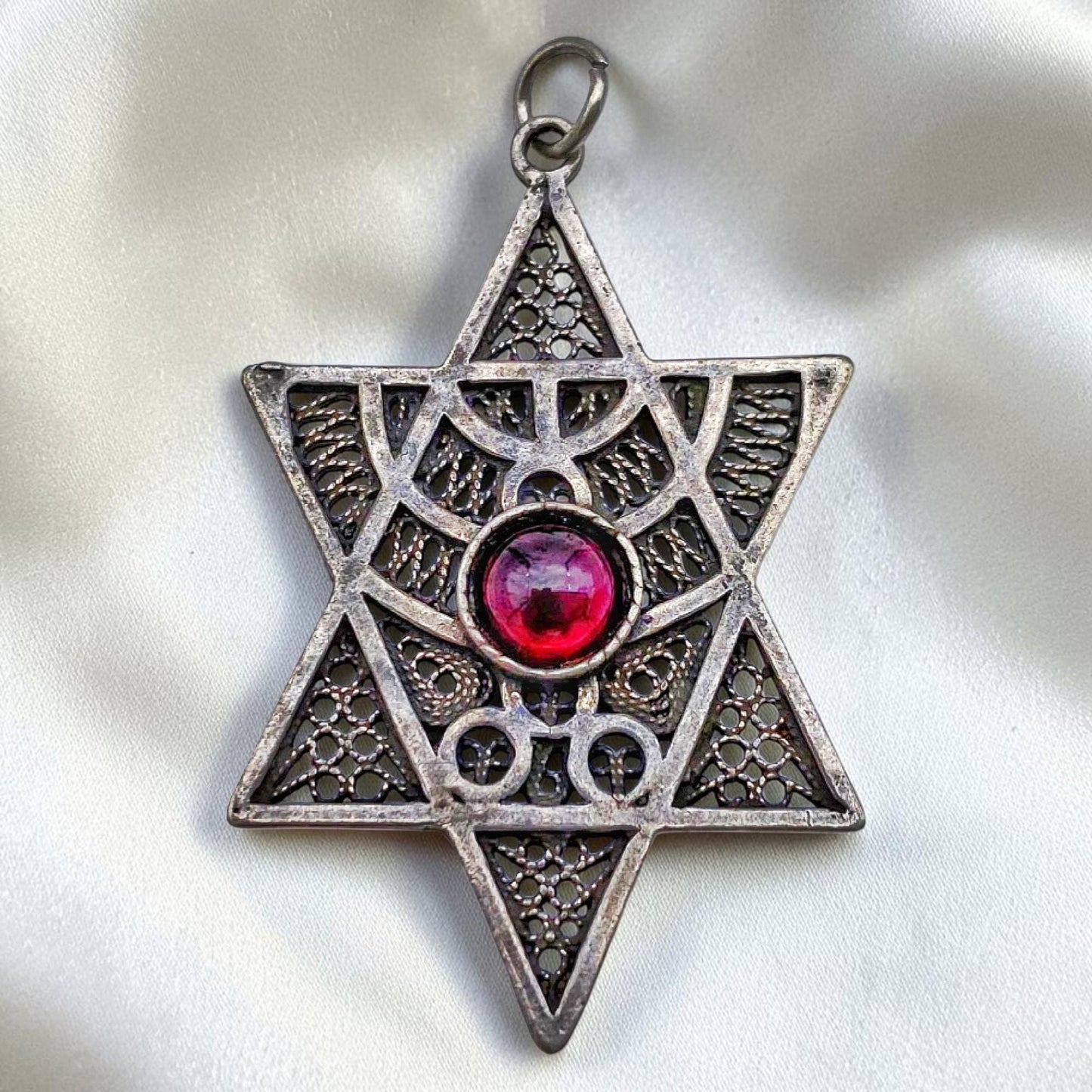 Sterling Silver Star of David Necklace with Garnet/Sodalite