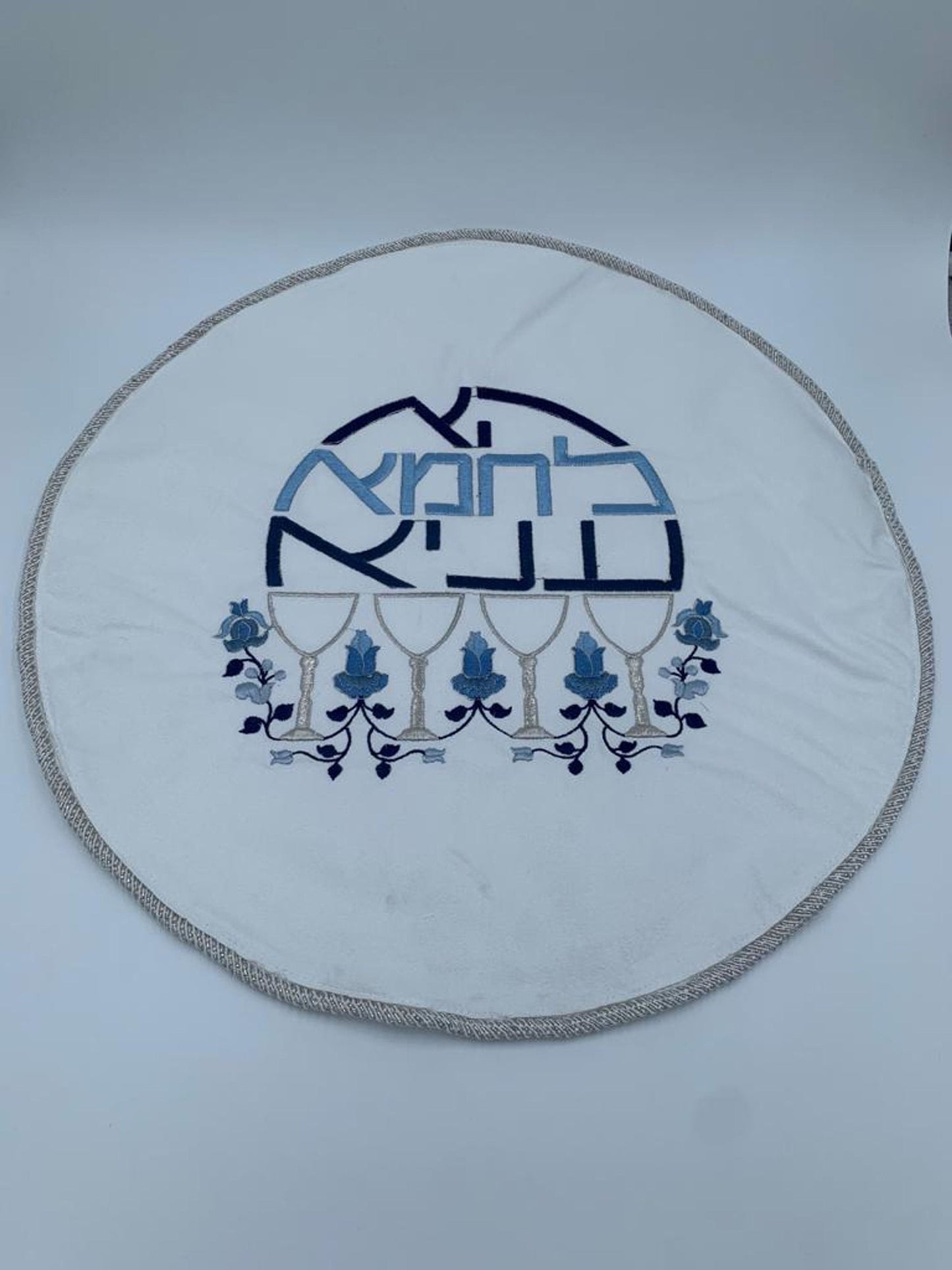 Round Matzah Cover Flowers & wine Design
