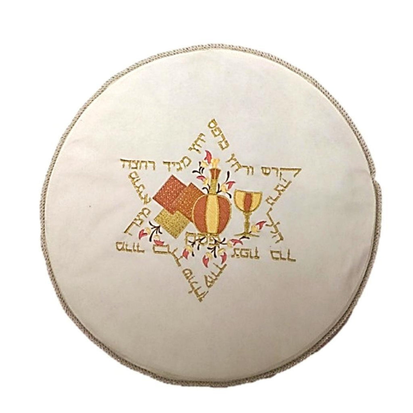 Round Matzah Cover Blue &silver Star of David