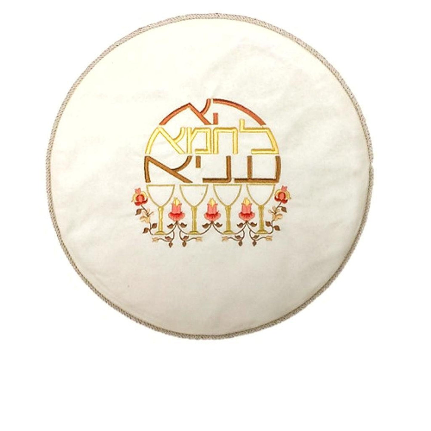 Round Matzah Cover Flowers & wine Design
