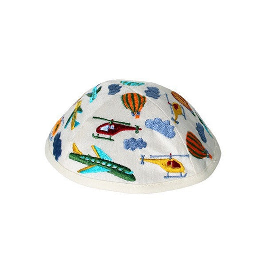 Blue/White Aircraft Embroidered Kids Kippah