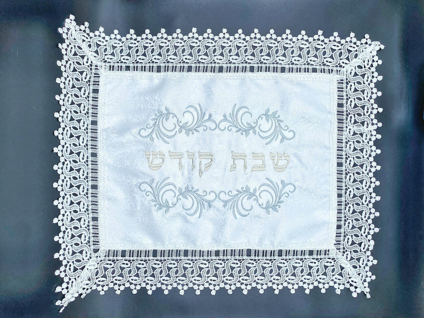 White Linen Challah Cover for Shabbat Table