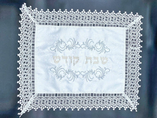 כיסוי חלה מבד פשתן לבן לשולחן שבת