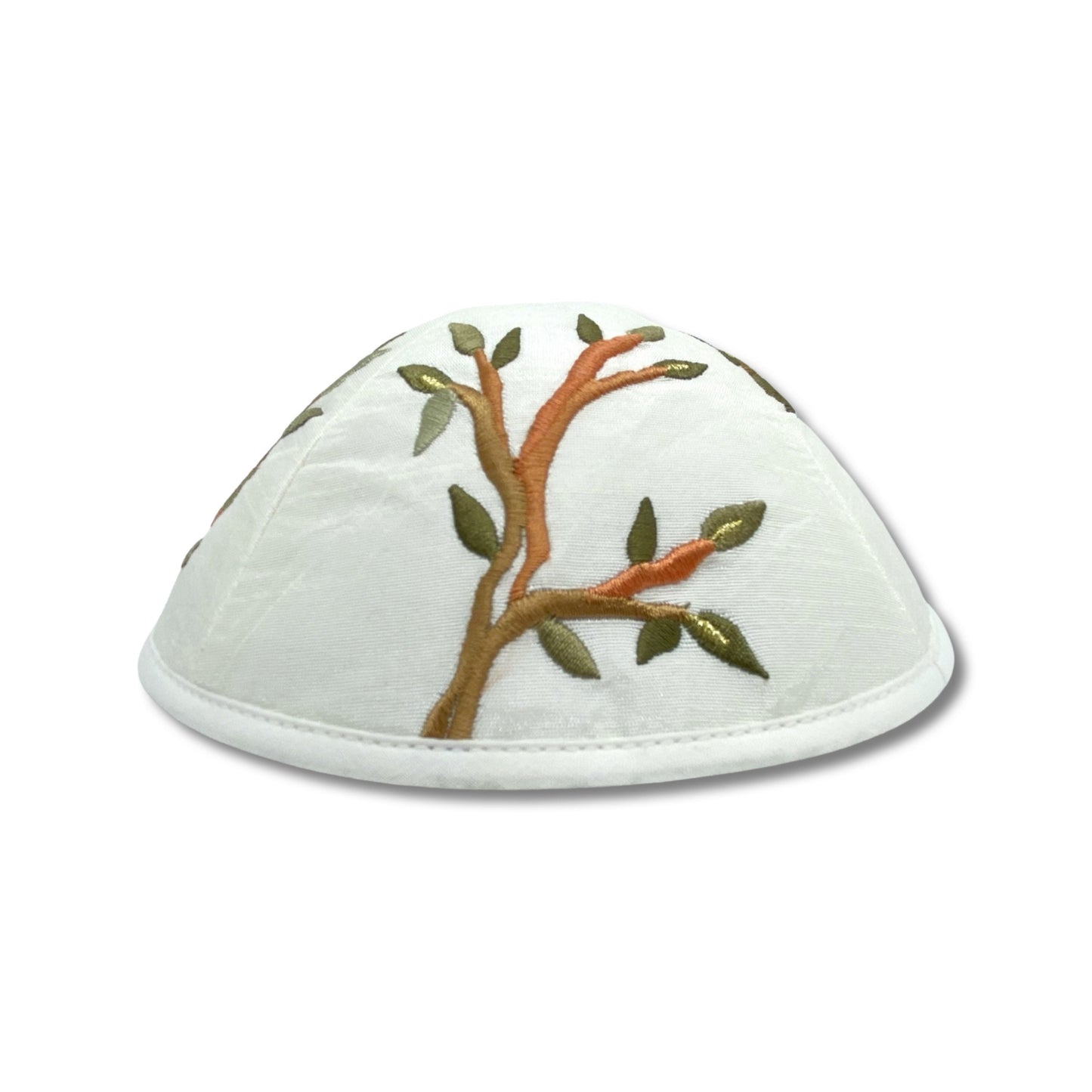 Tree Of Life Embroidered White Kippah