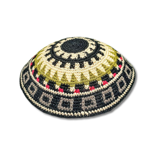 Hand Made Kippah Green, Black & Red