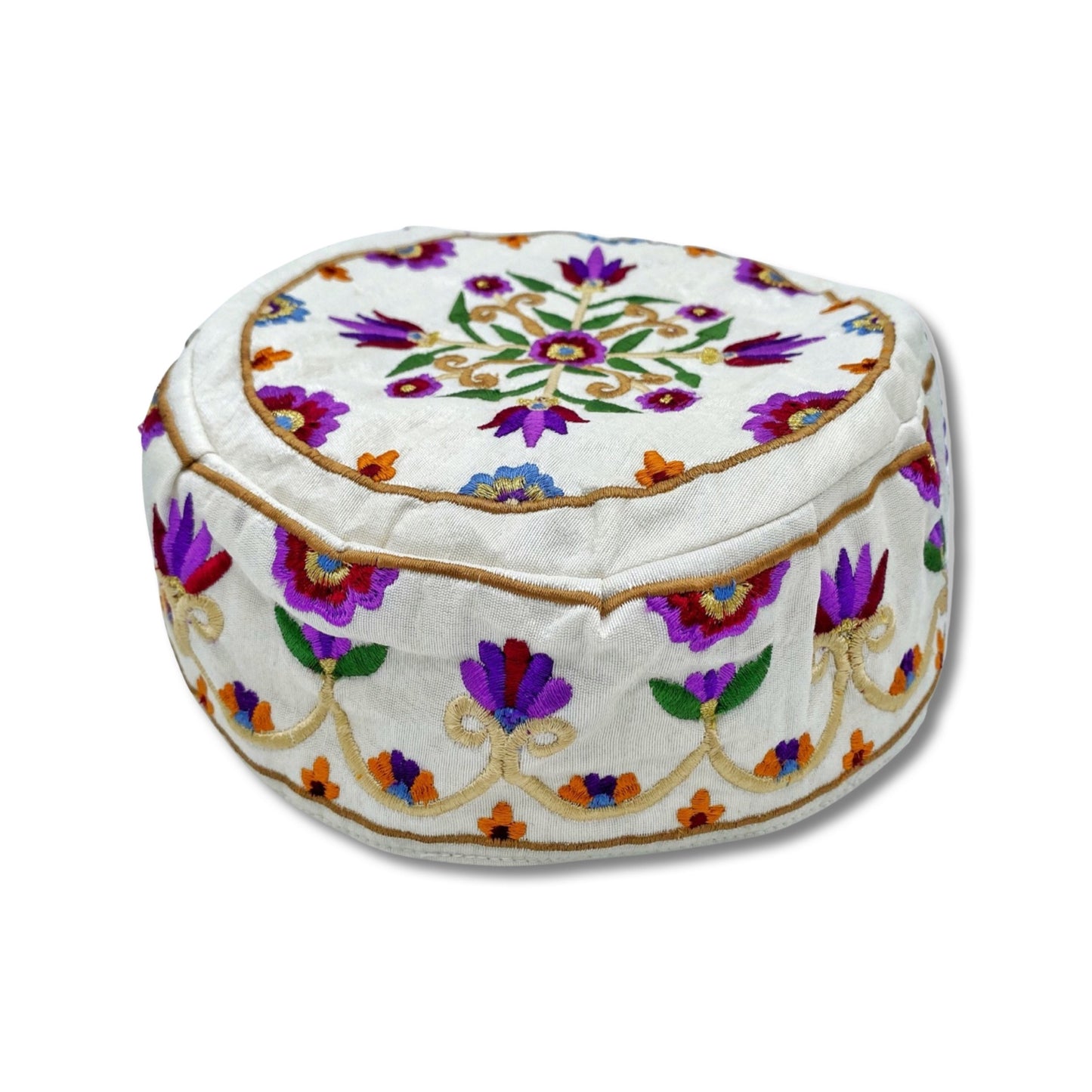 Embroidered kippah Purple Flowers Design