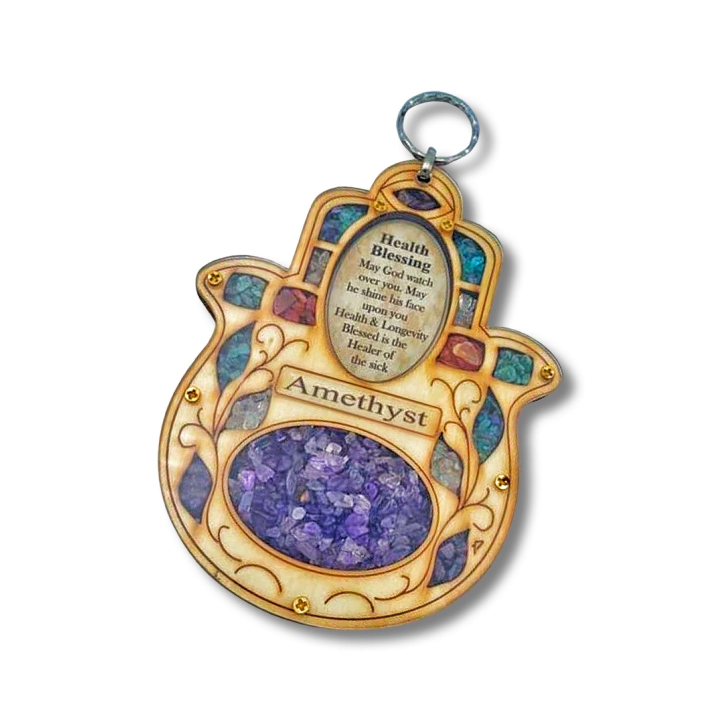Wooden Amethyst Hamsa Health Blessing