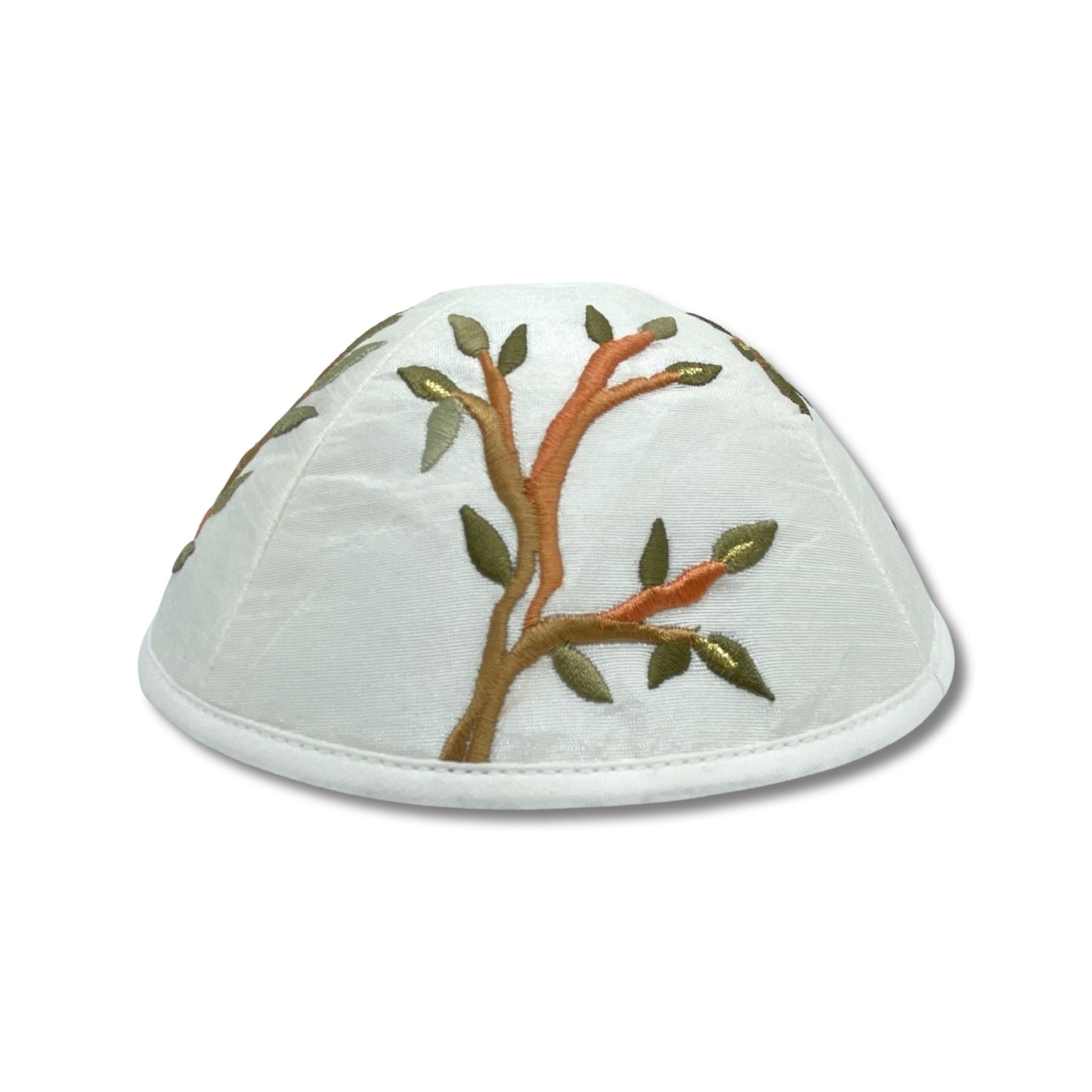 Tree Of Life Embroidered White Kippah