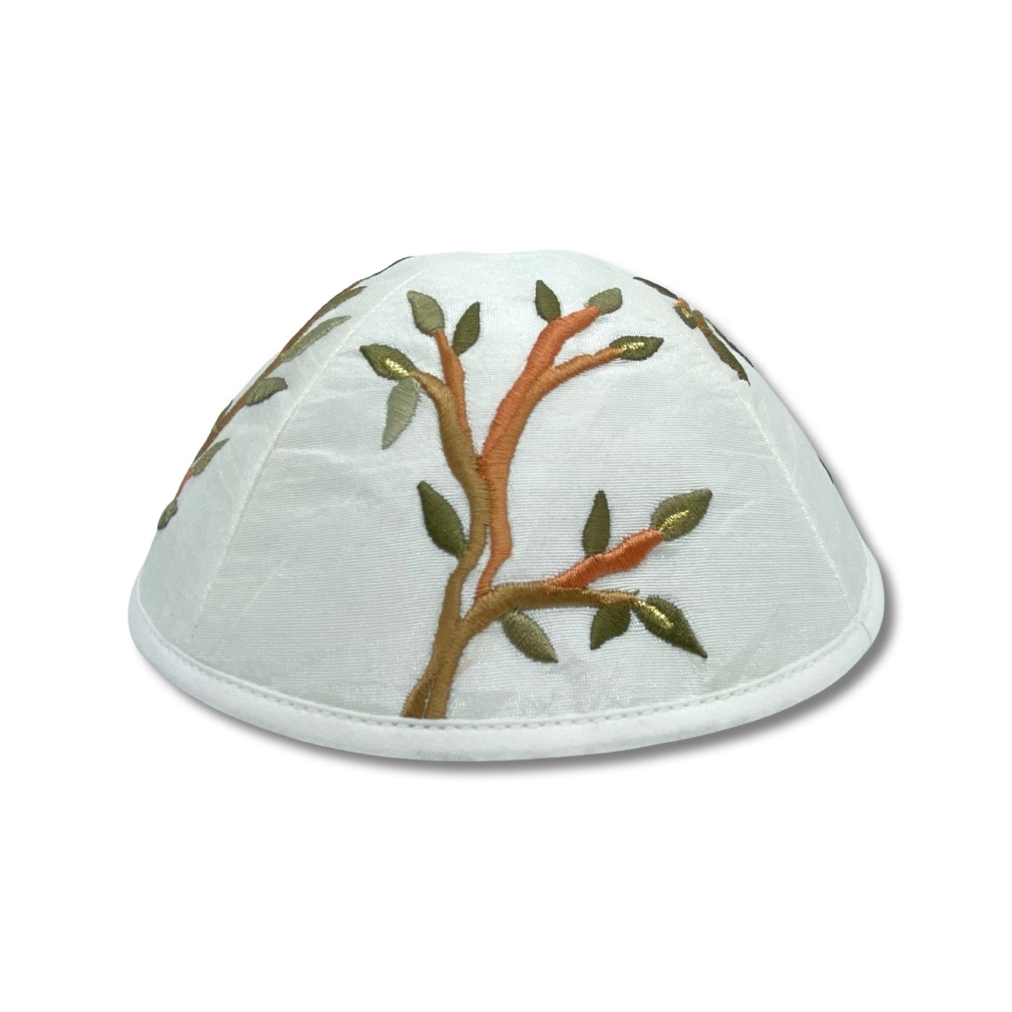 Tree Of Life Embroidered White Kippah