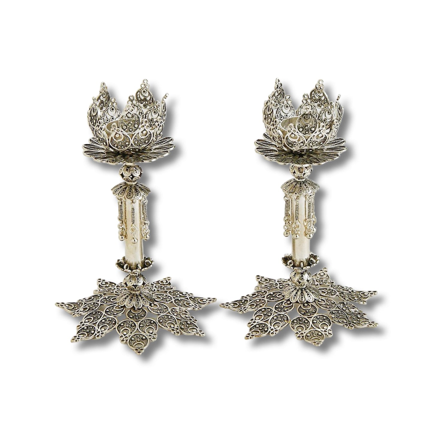 Sterling Silver Yemenite Filigree Art Candle Holders