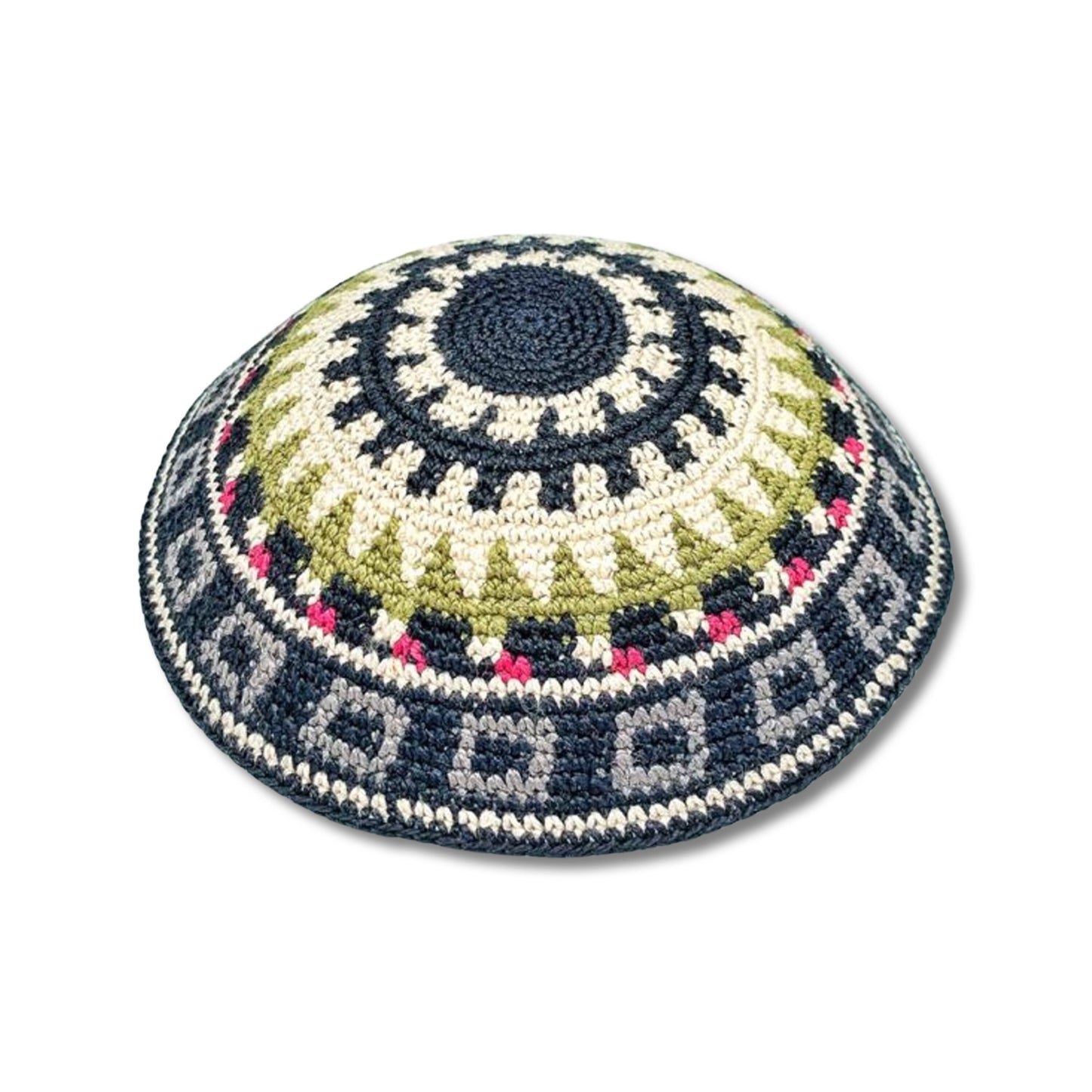 Hand Made Kippah Green, Black & Red