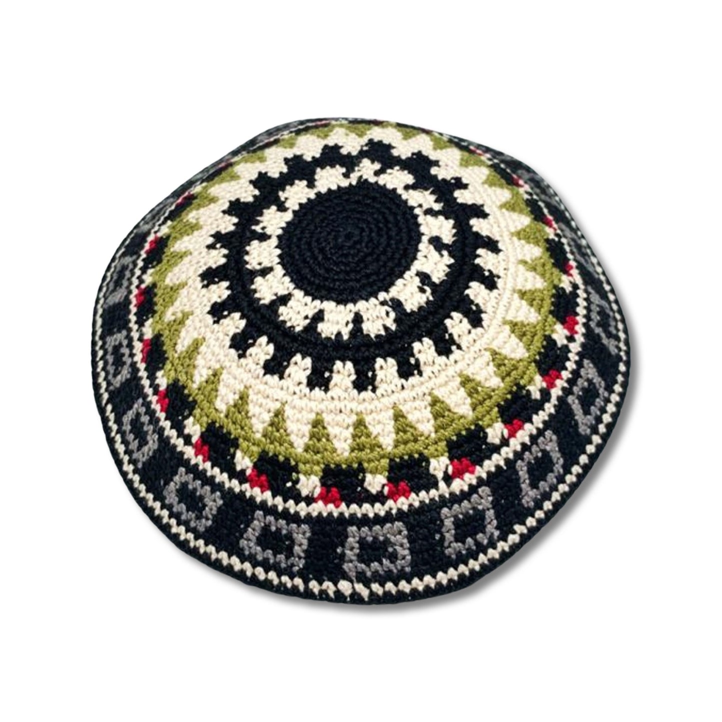 Hand Made Kippah Green, Black & Red