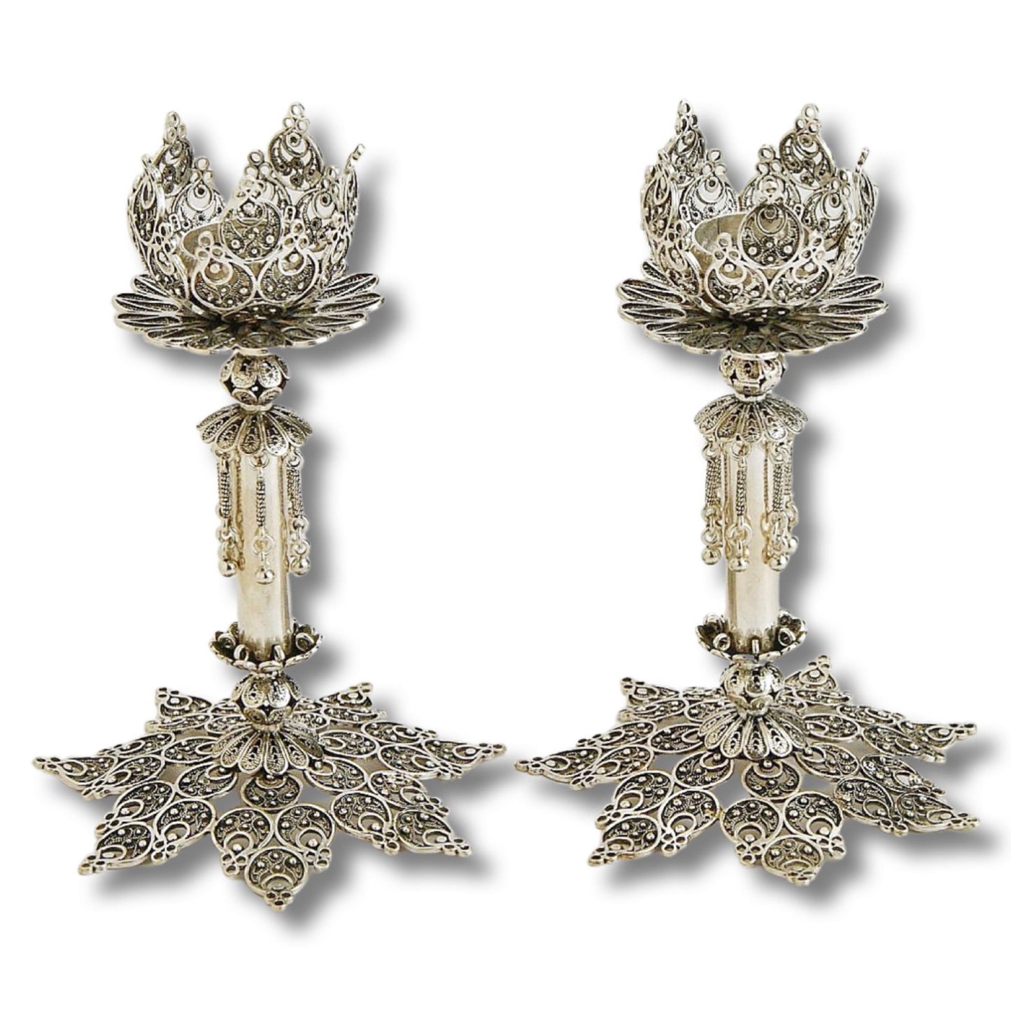 Sterling Silver Yemenite Filigree Art Candle Holders