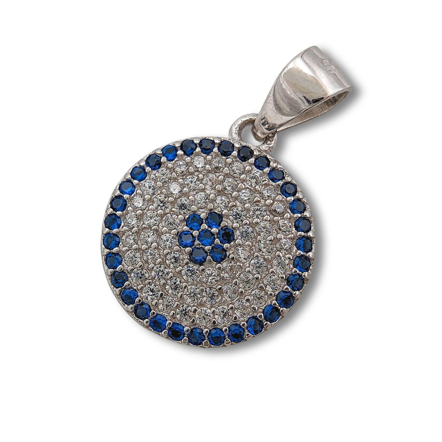 Blue Eye With Crystals Silver Necklace