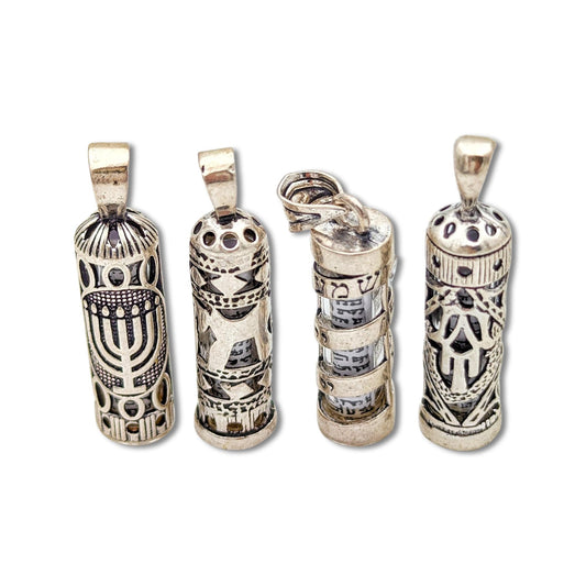 Sterling Silver Mezuzah Necklace with Scroll