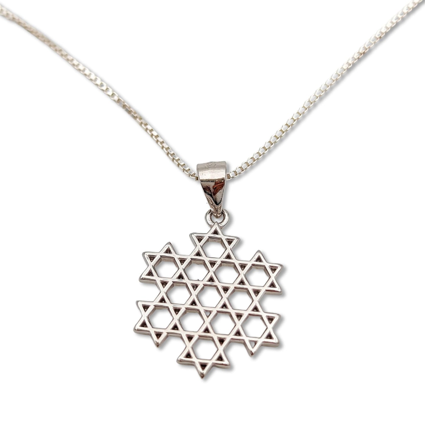 Sterling Silver Multi Star Of David Necklace