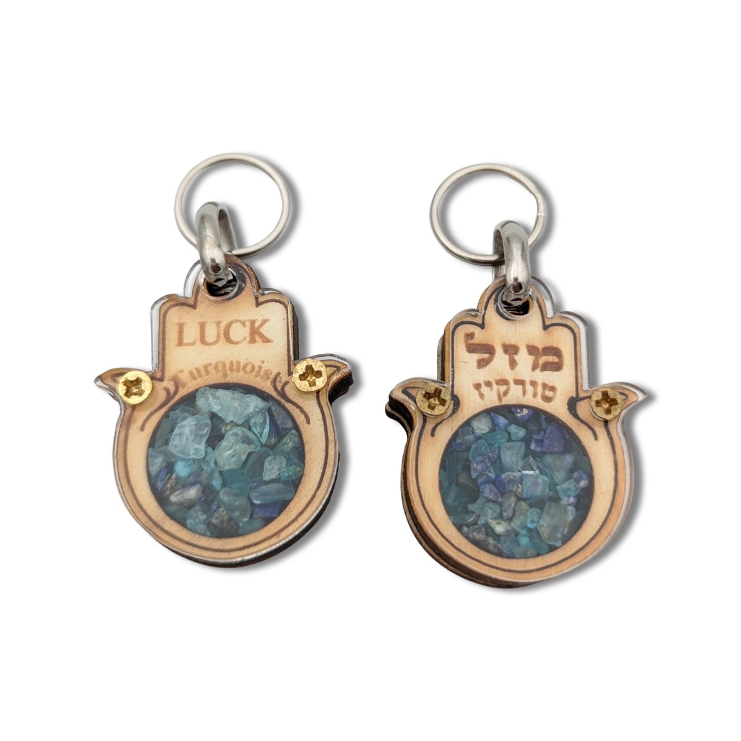 Wooden Hamsa Key Chain with Crystals