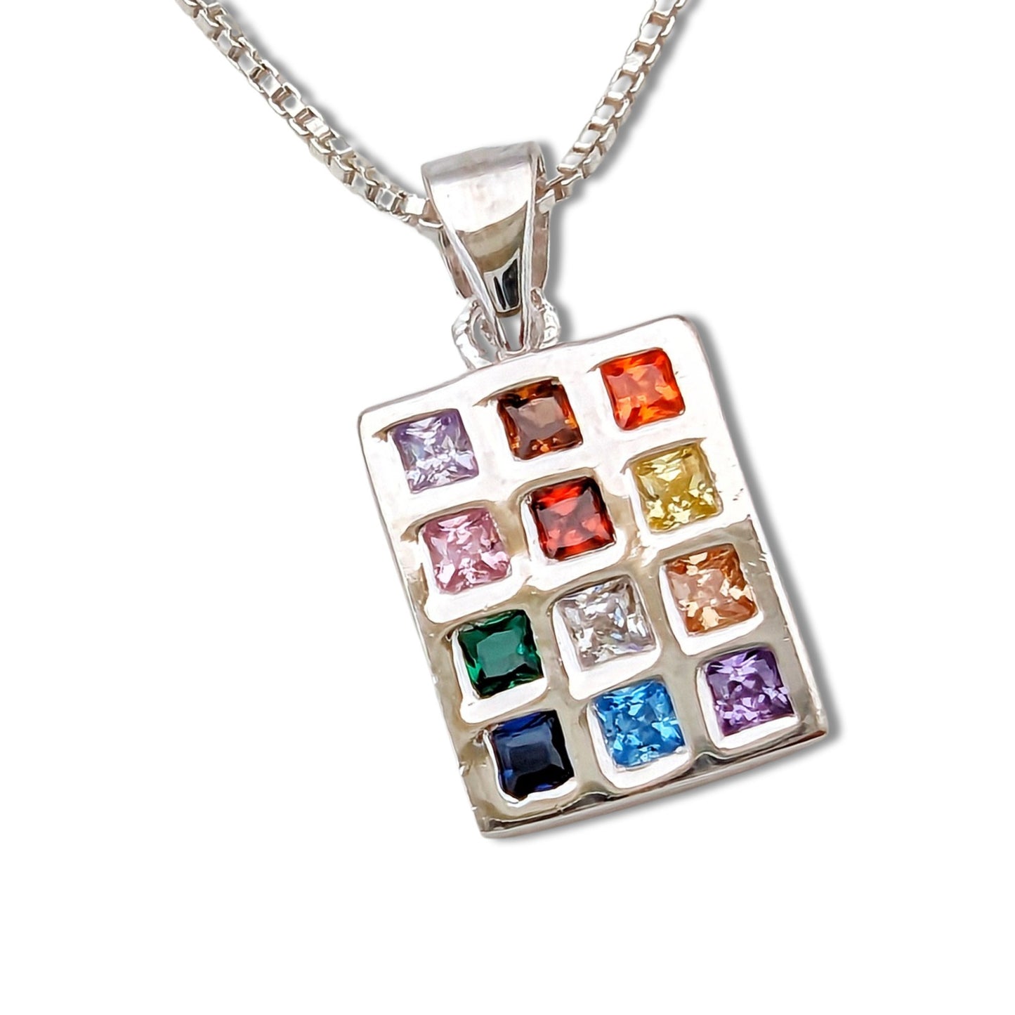 12 Tribes Hoshen Crystals Silver Necklace