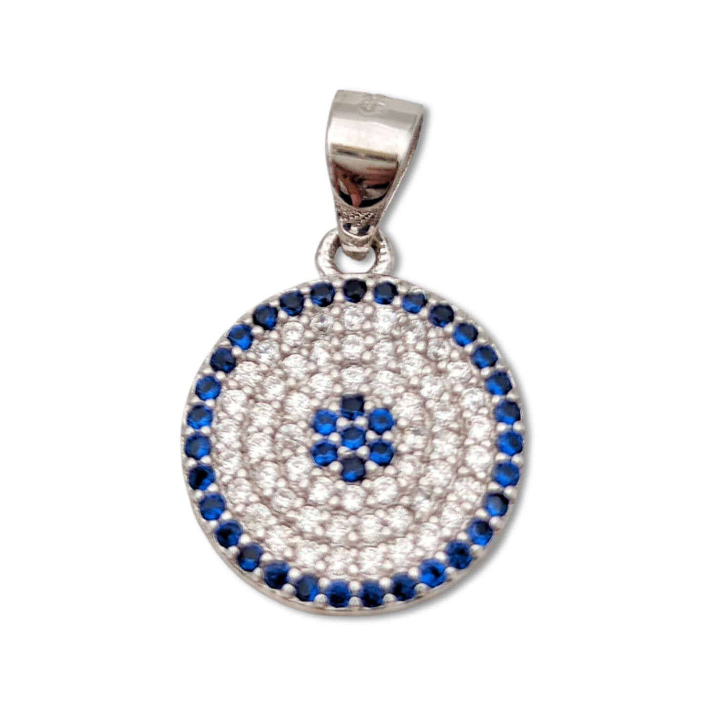 Blue Eye With Crystals Silver Necklace