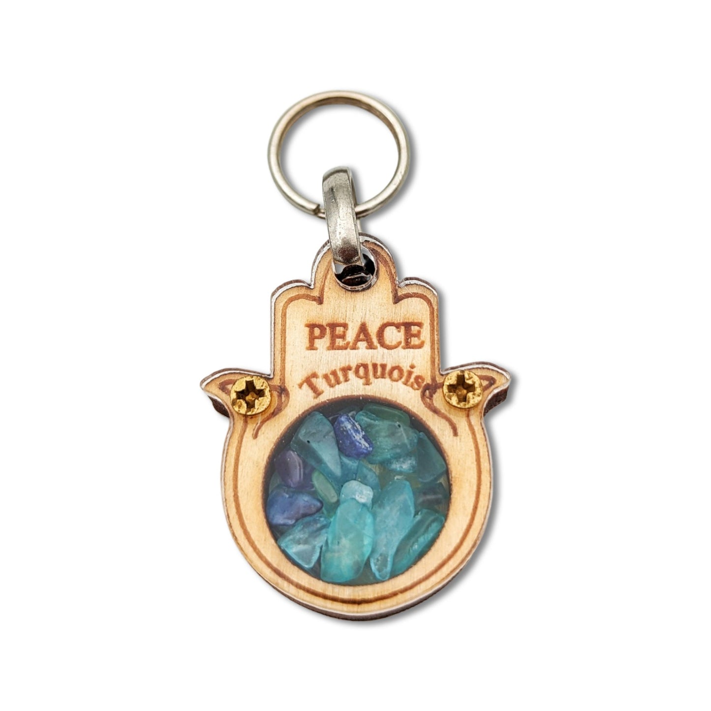 Wooden Hamsa Key Chain with Crystals