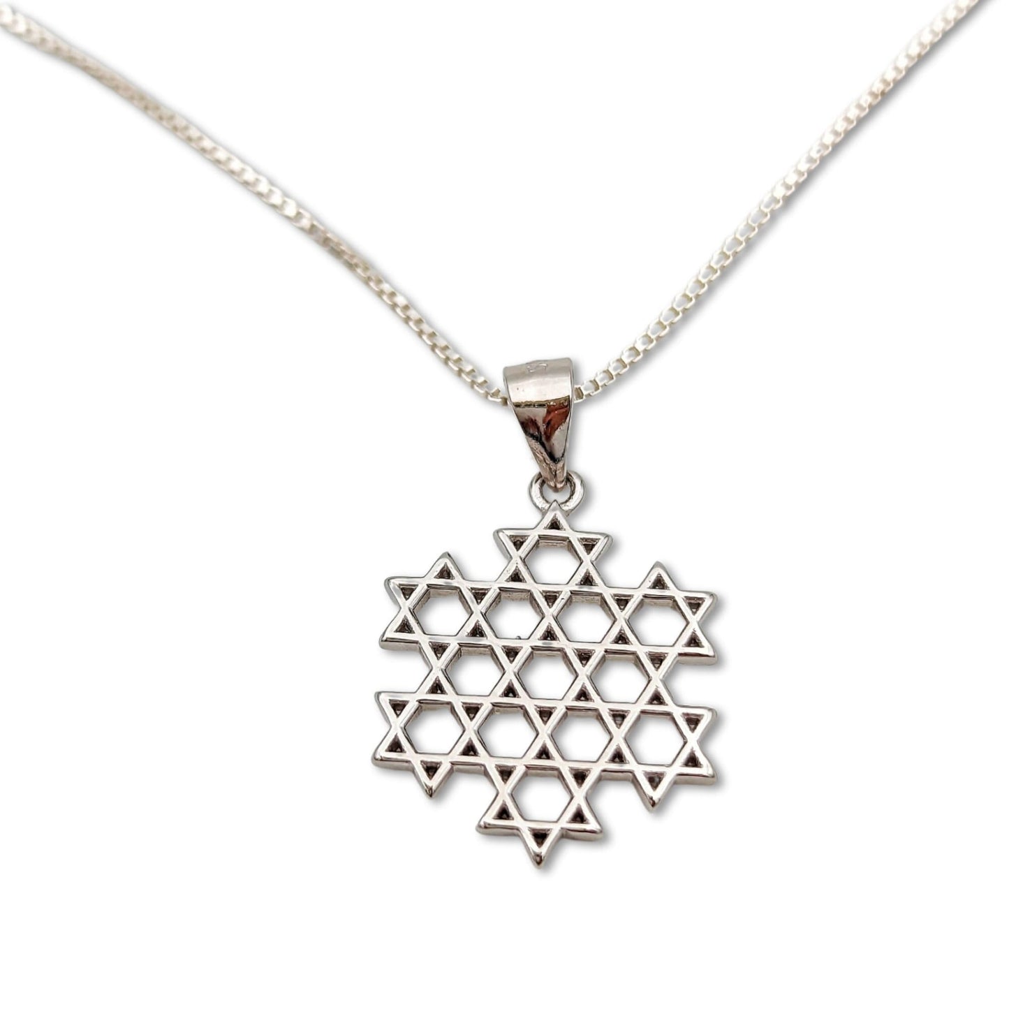 Sterling Silver Multi Star Of David Necklace