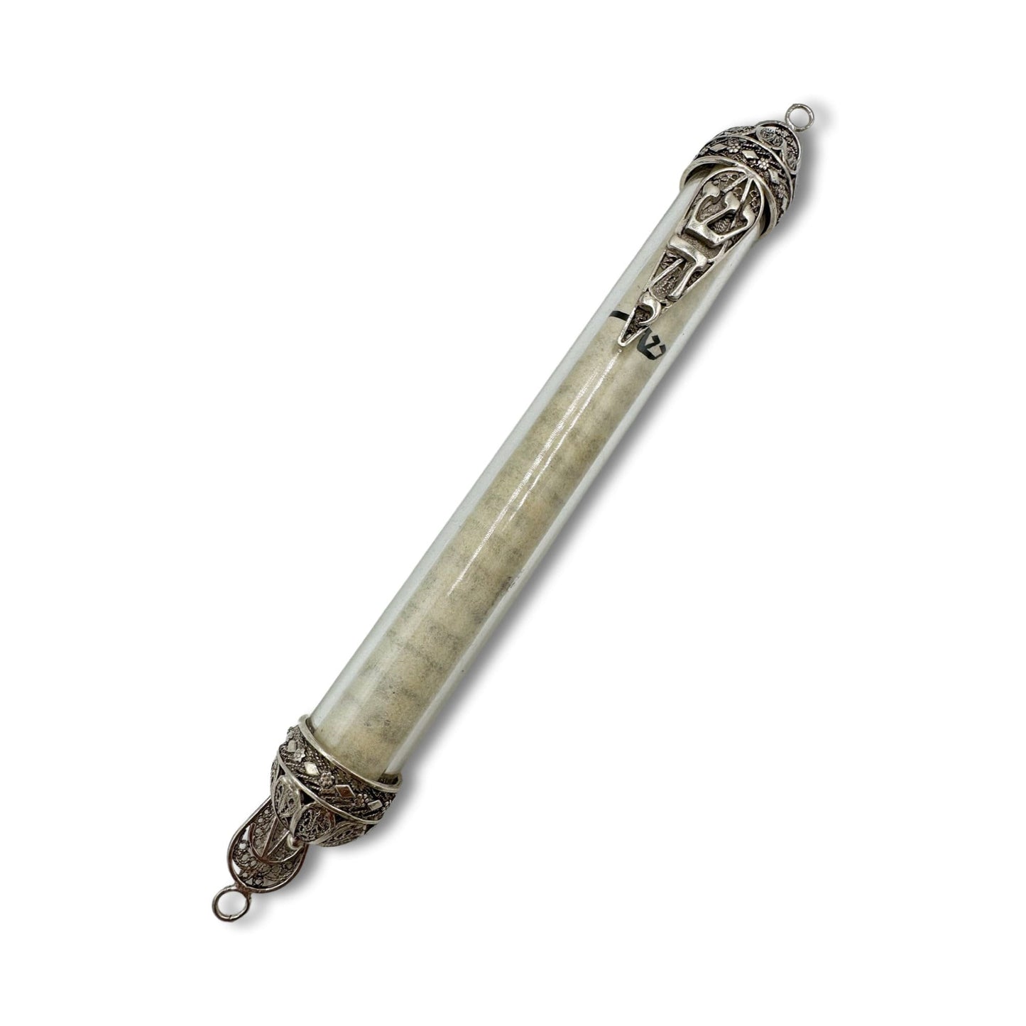 Glass and Sterling Silver Mezuzah case