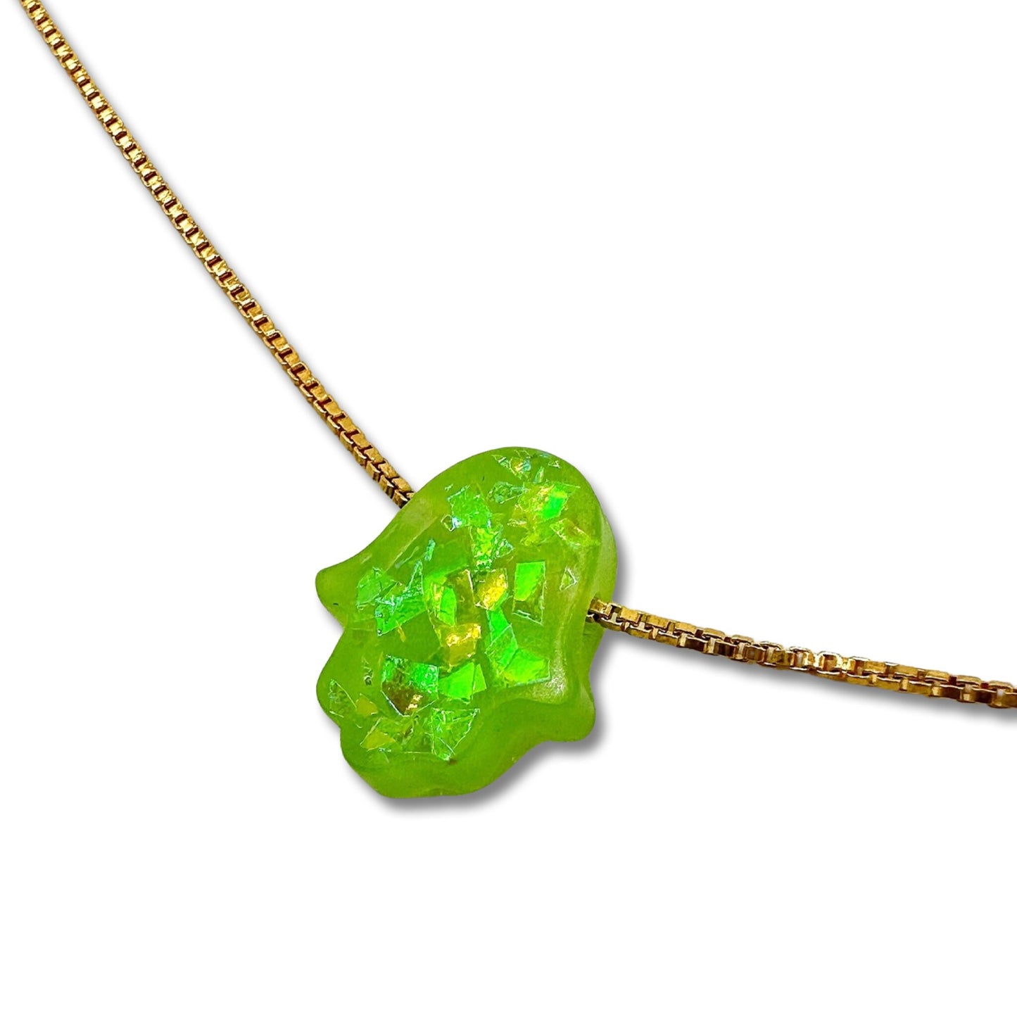 Opal Imitation Hamsa Necklace
