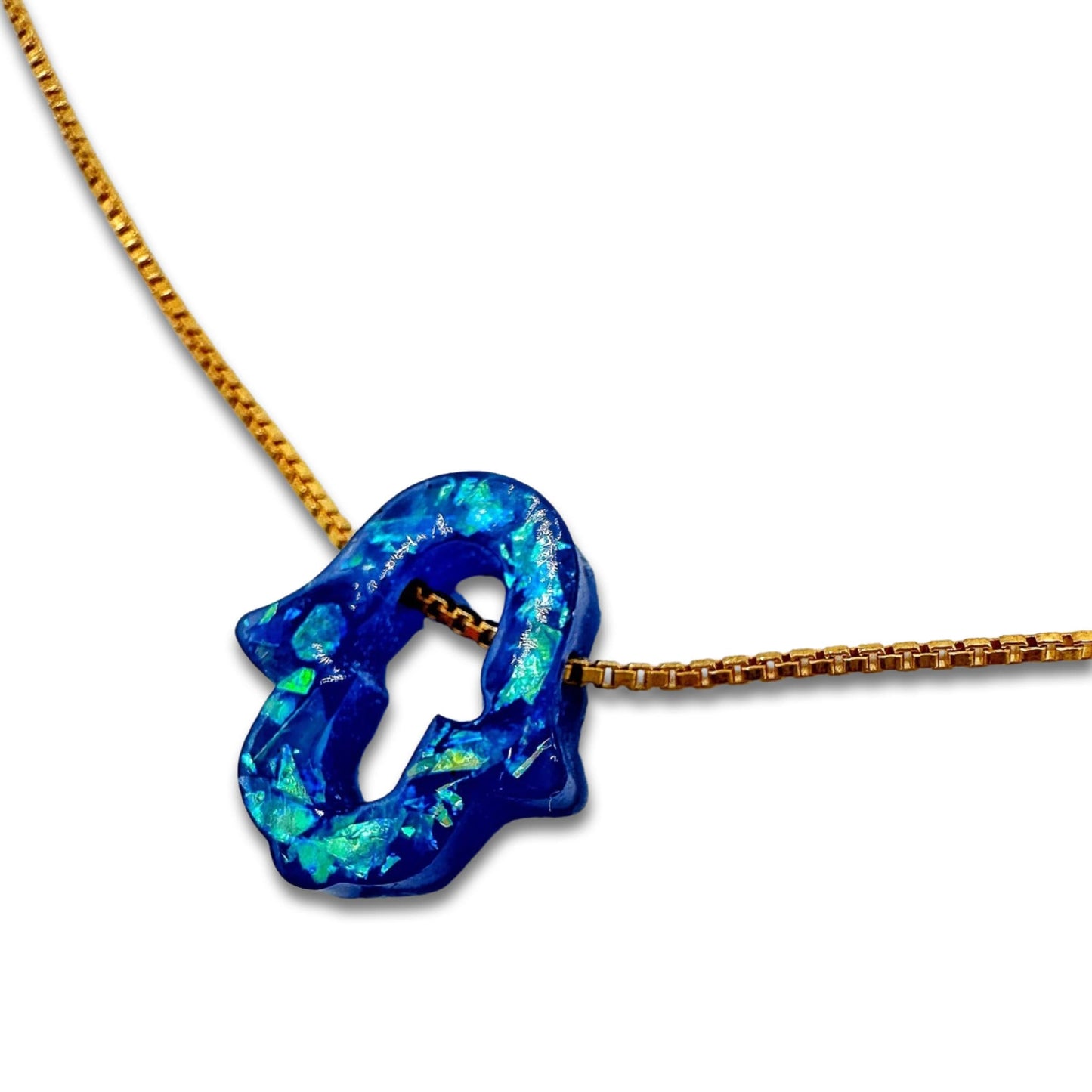 Opal Imitation Hamsa Necklace