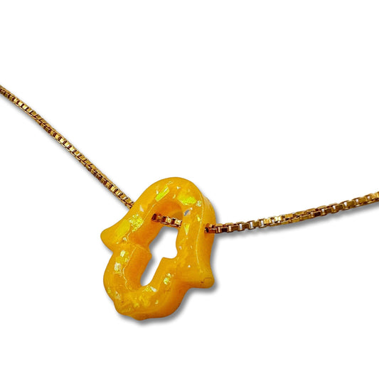 Opal Imitation Hamsa Necklace